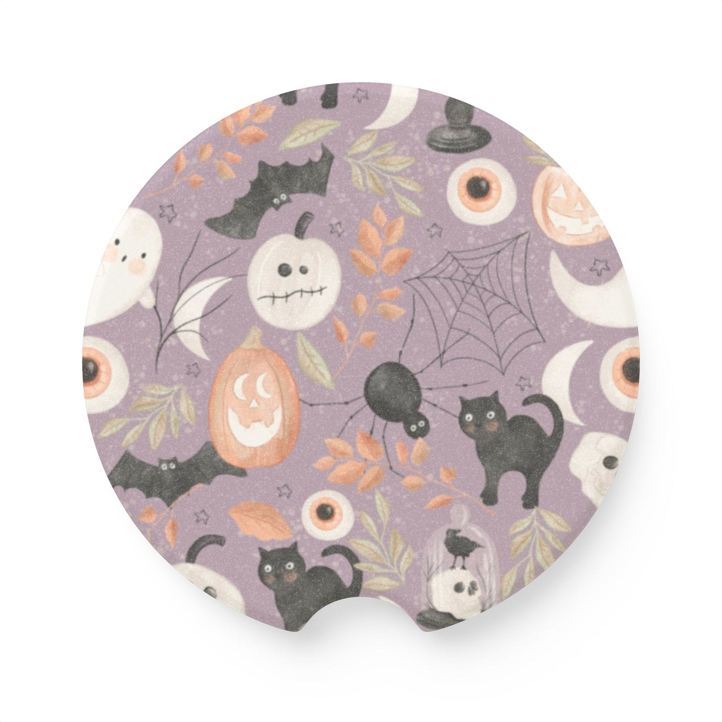 Purple Cats & Pumpkins Soapstone Car Coaster