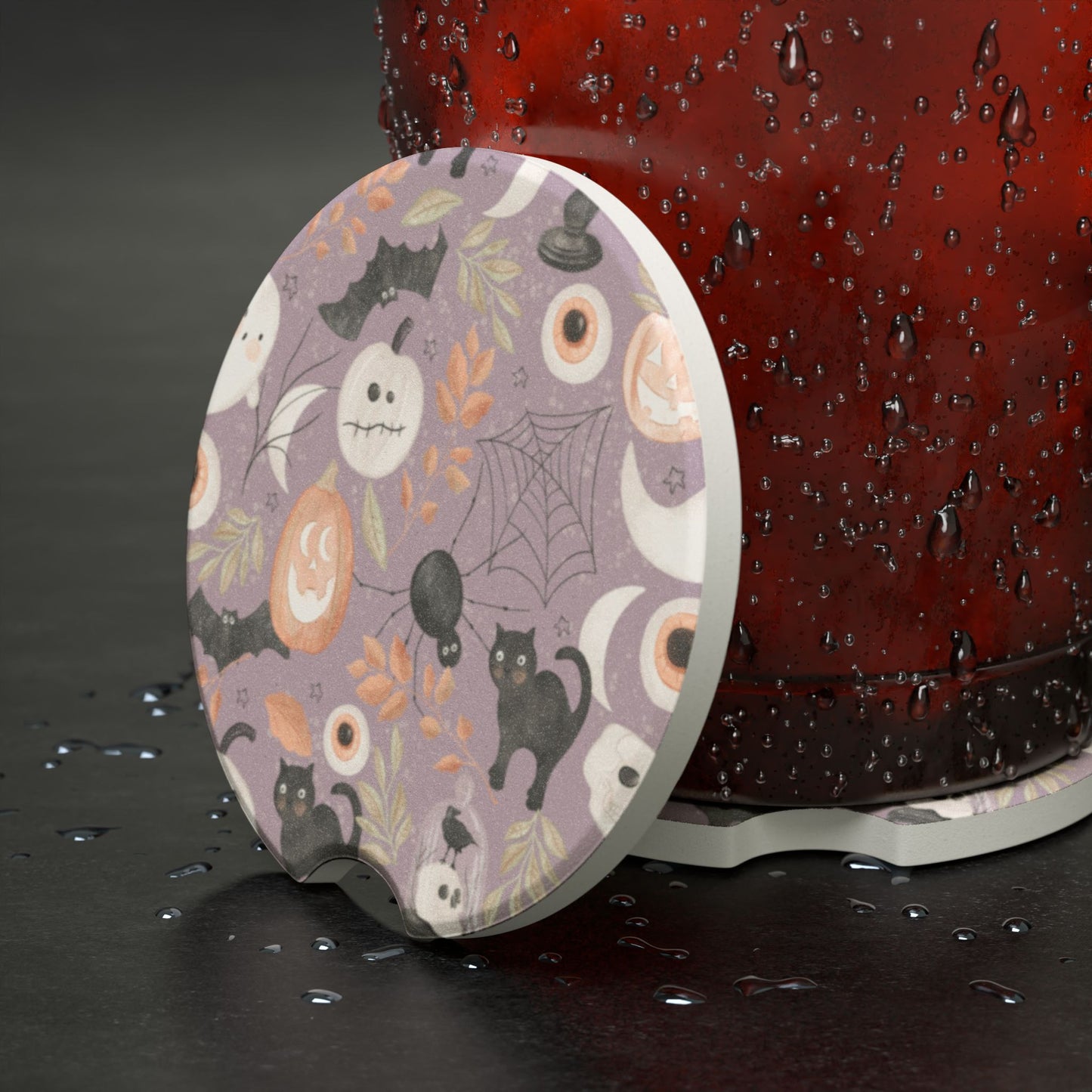 Purple Cats & Pumpkins Soapstone Car Coaster