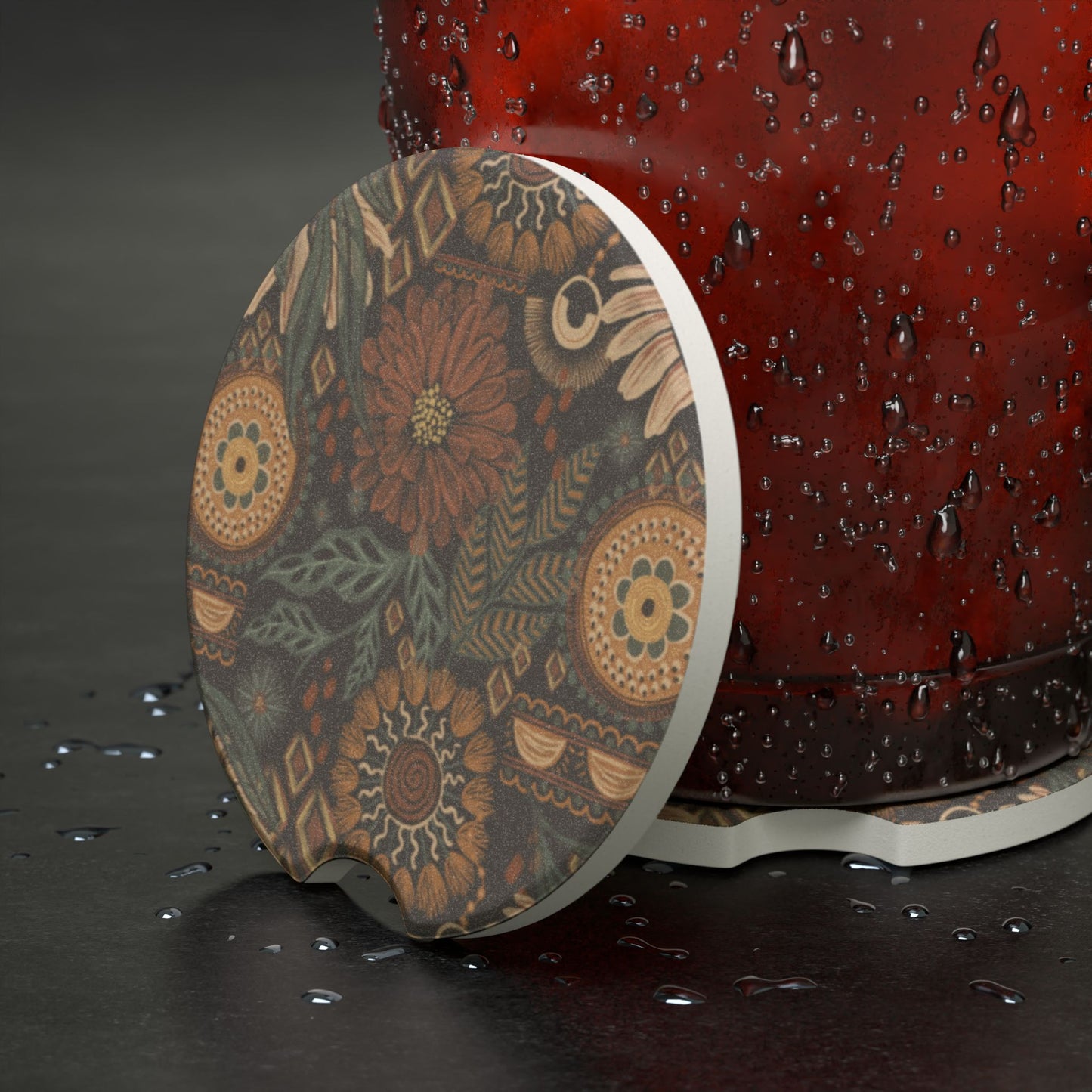 Blooming Mums Soapstone Car Coaster
