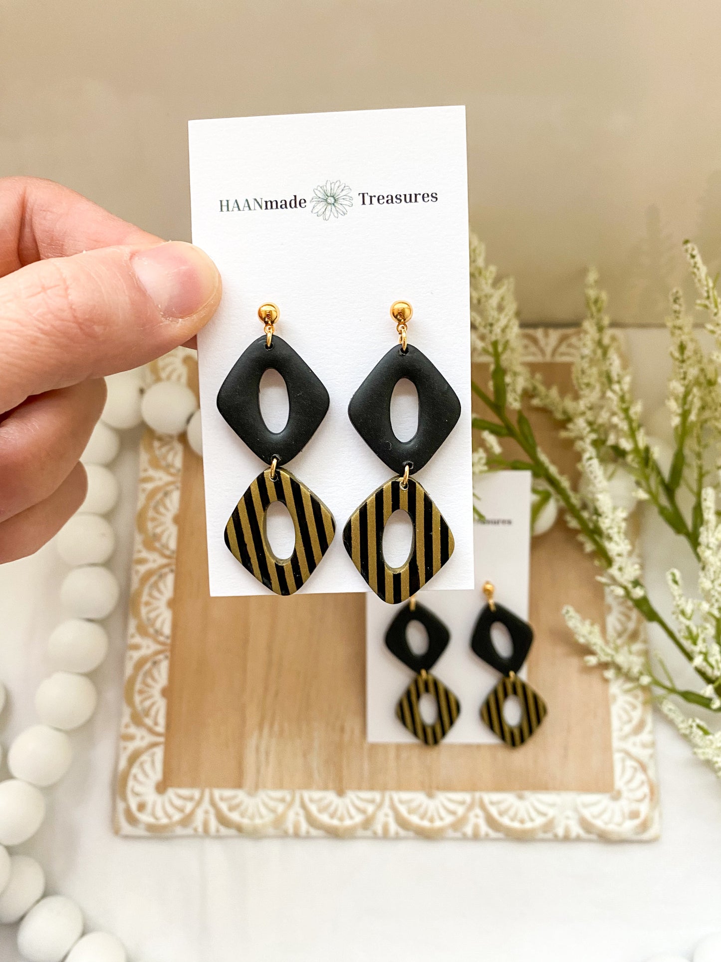 Black & Gold Rhombus Dangles