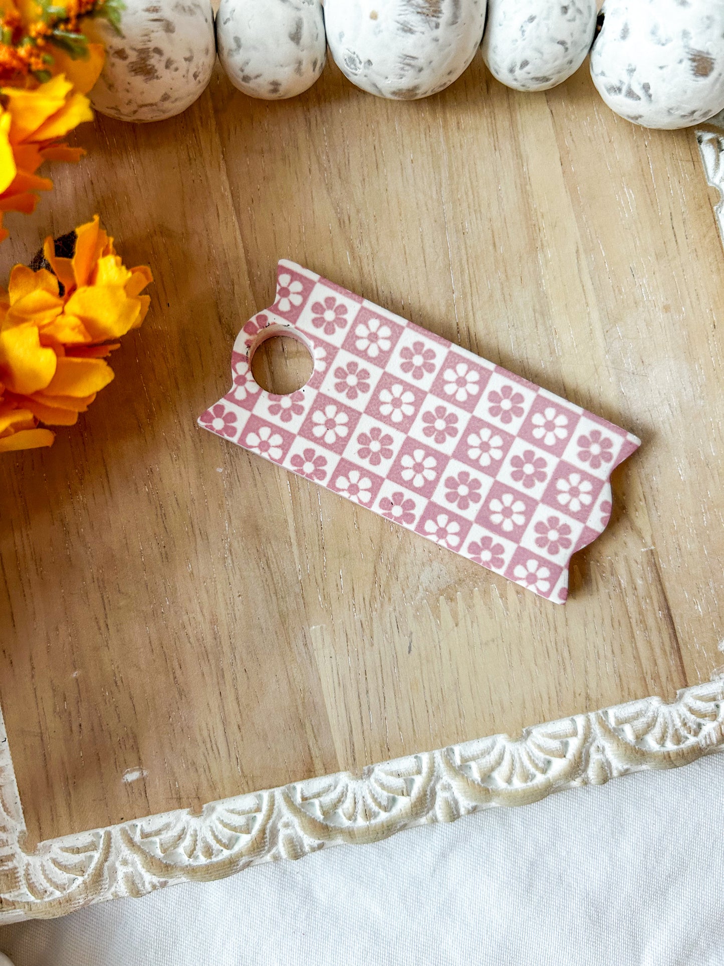 Painted Checkered Flowers Stanley Topper