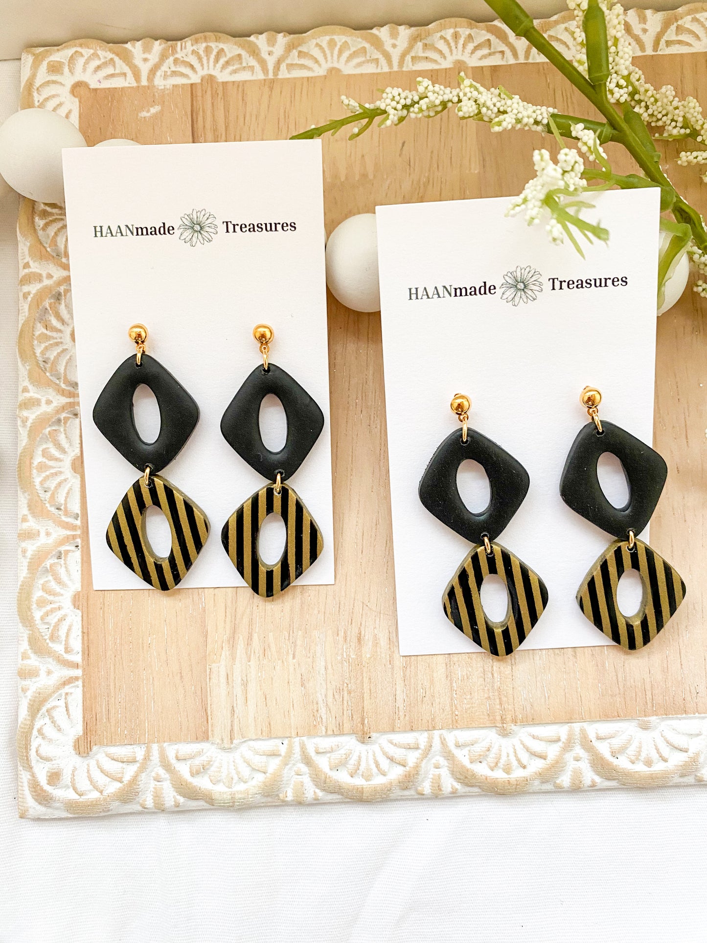 Black & Gold Rhombus Dangles