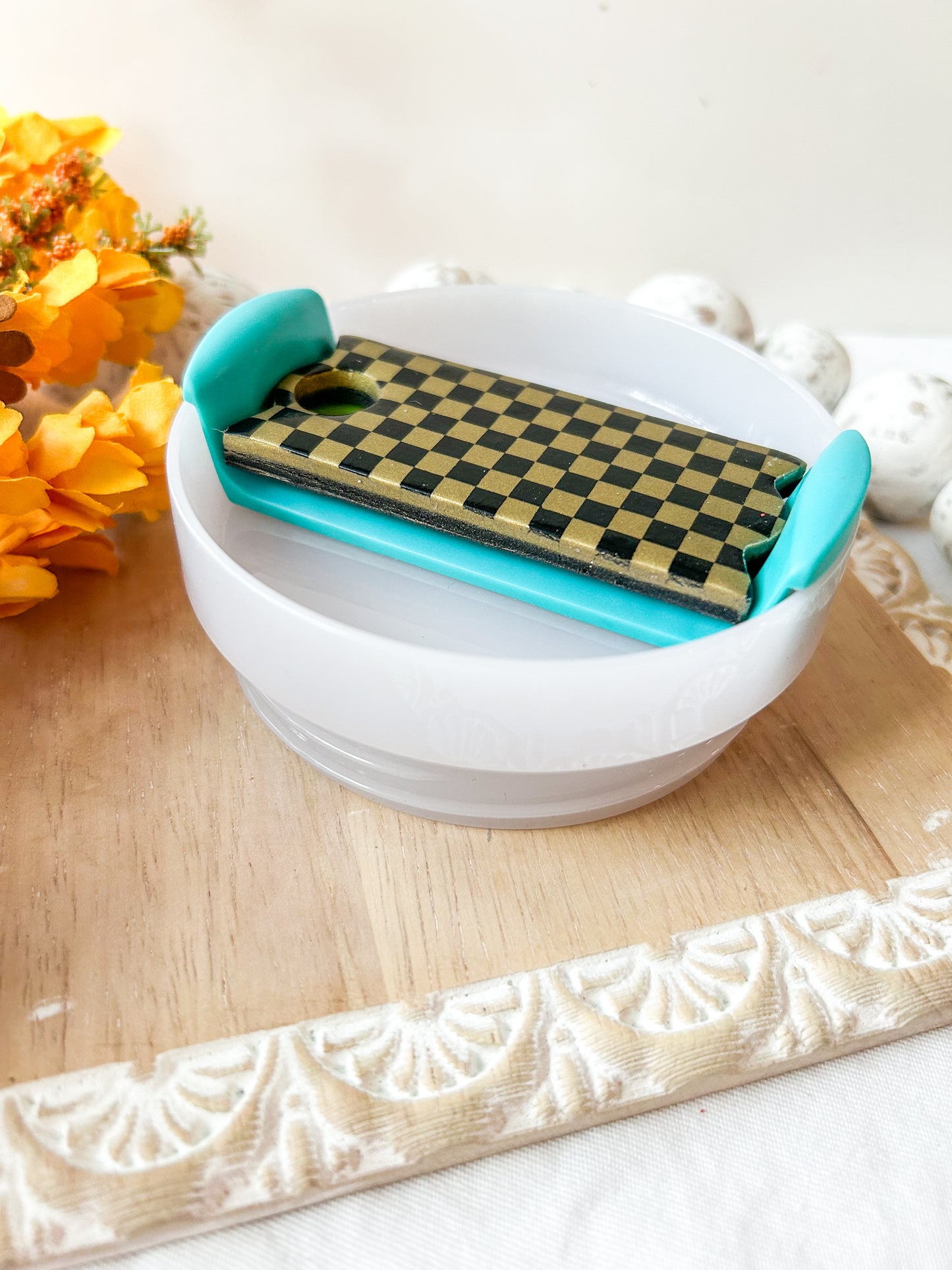 Black & Gold Checkered Stanley Topper