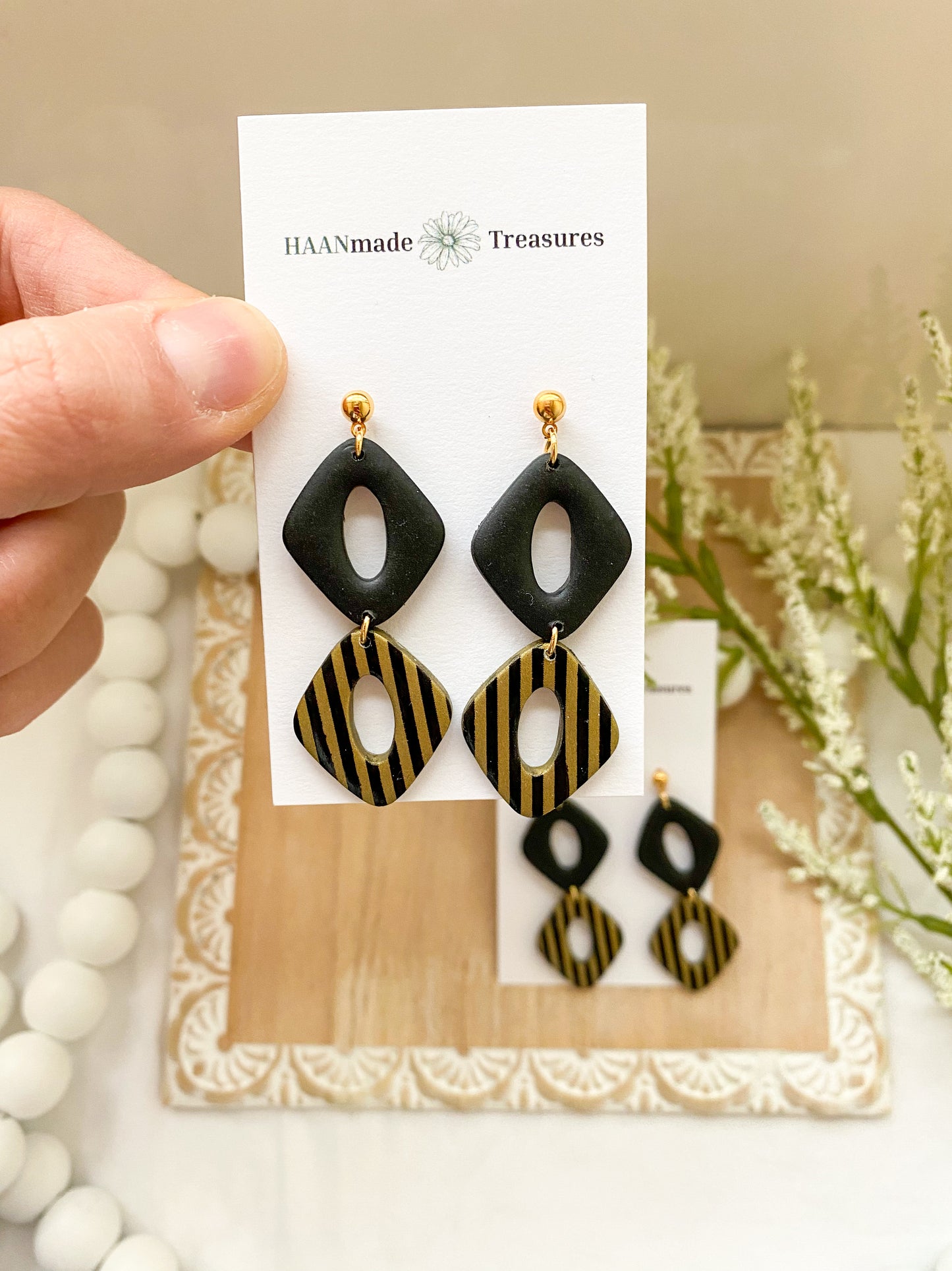 Black & Gold Rhombus Dangles