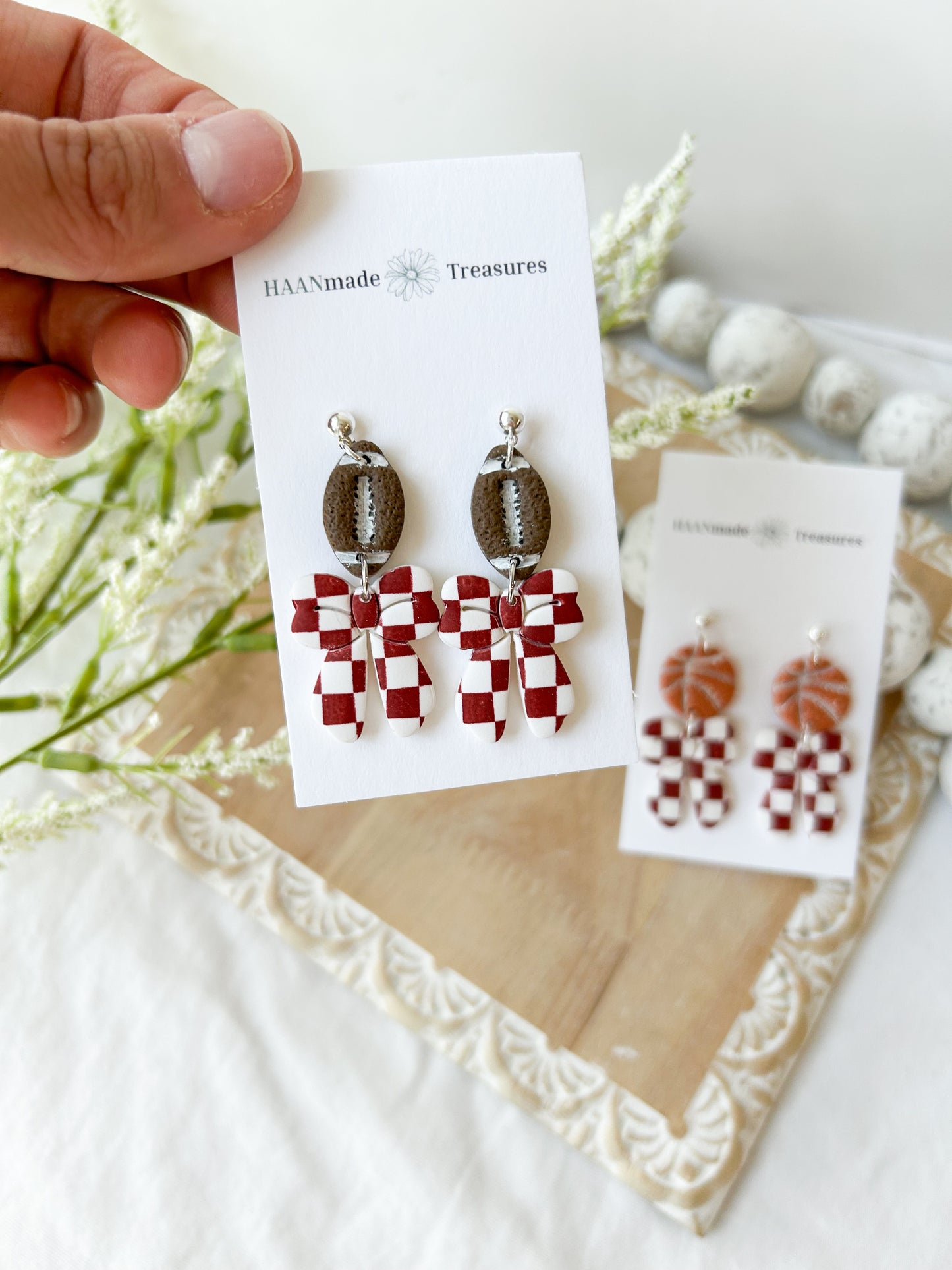 Crimson & White Bow Earrings