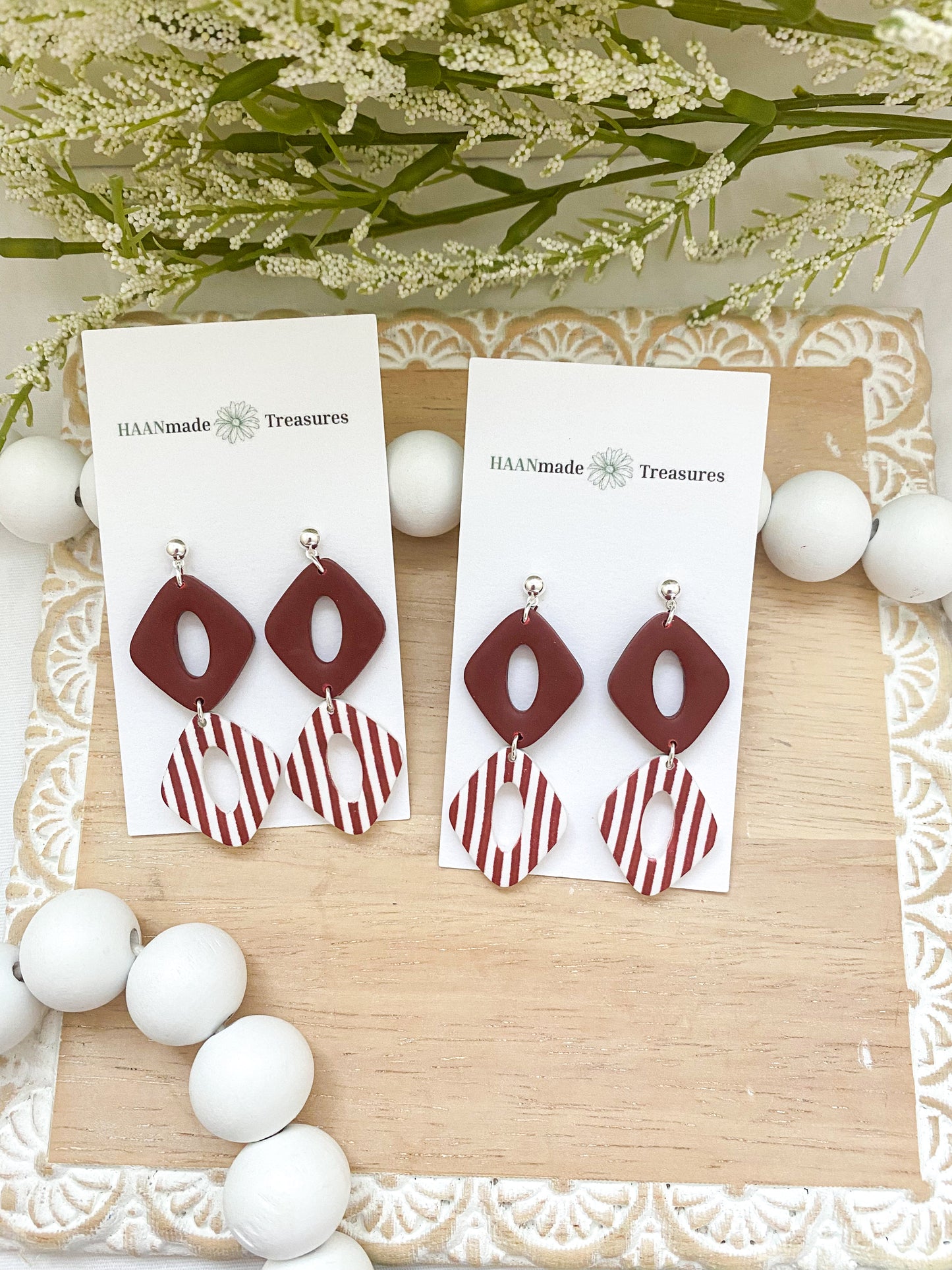 Red & White Candy Stripe Rhombus Dangles