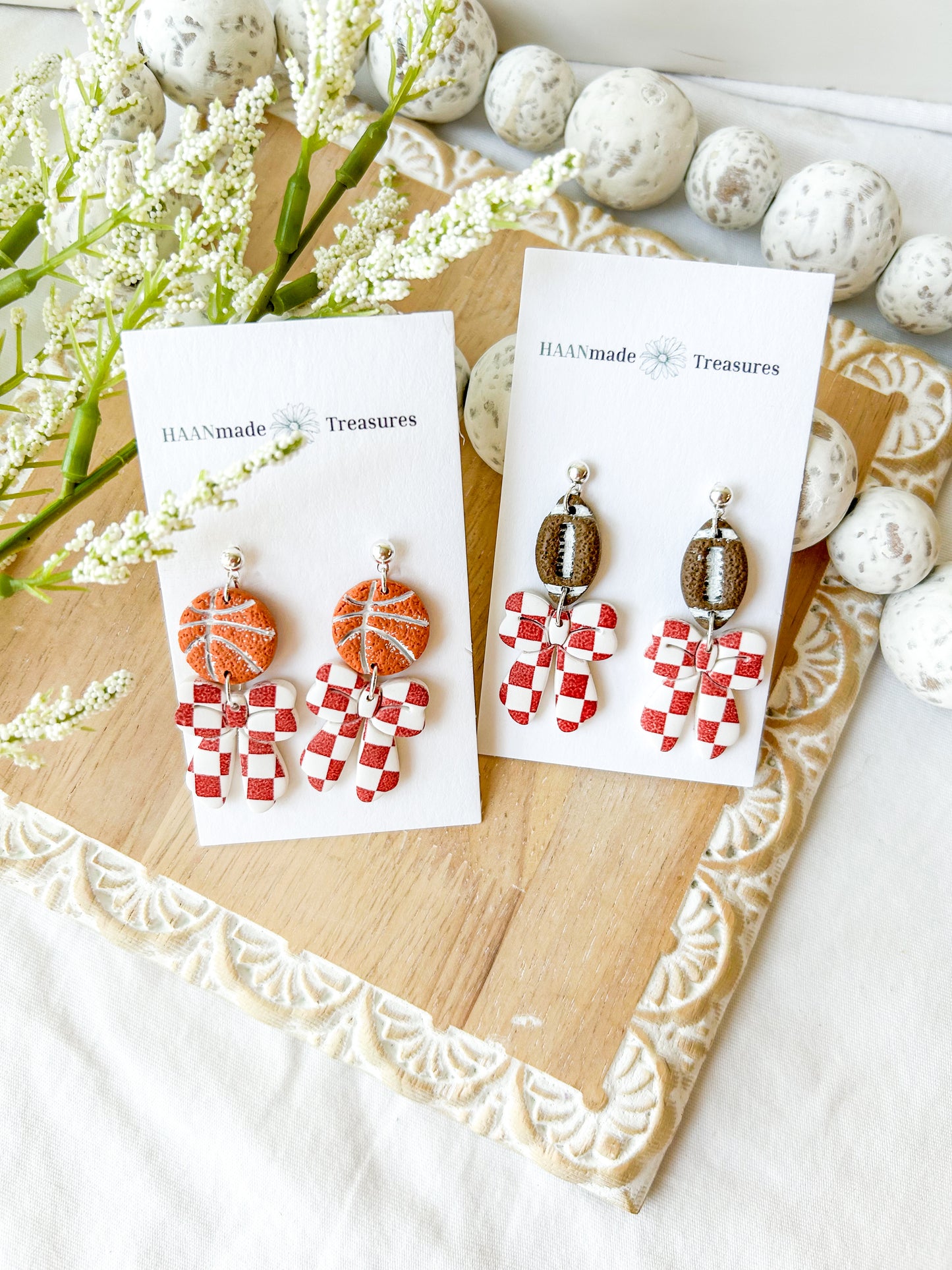Vintage Red & White Bow Earrings