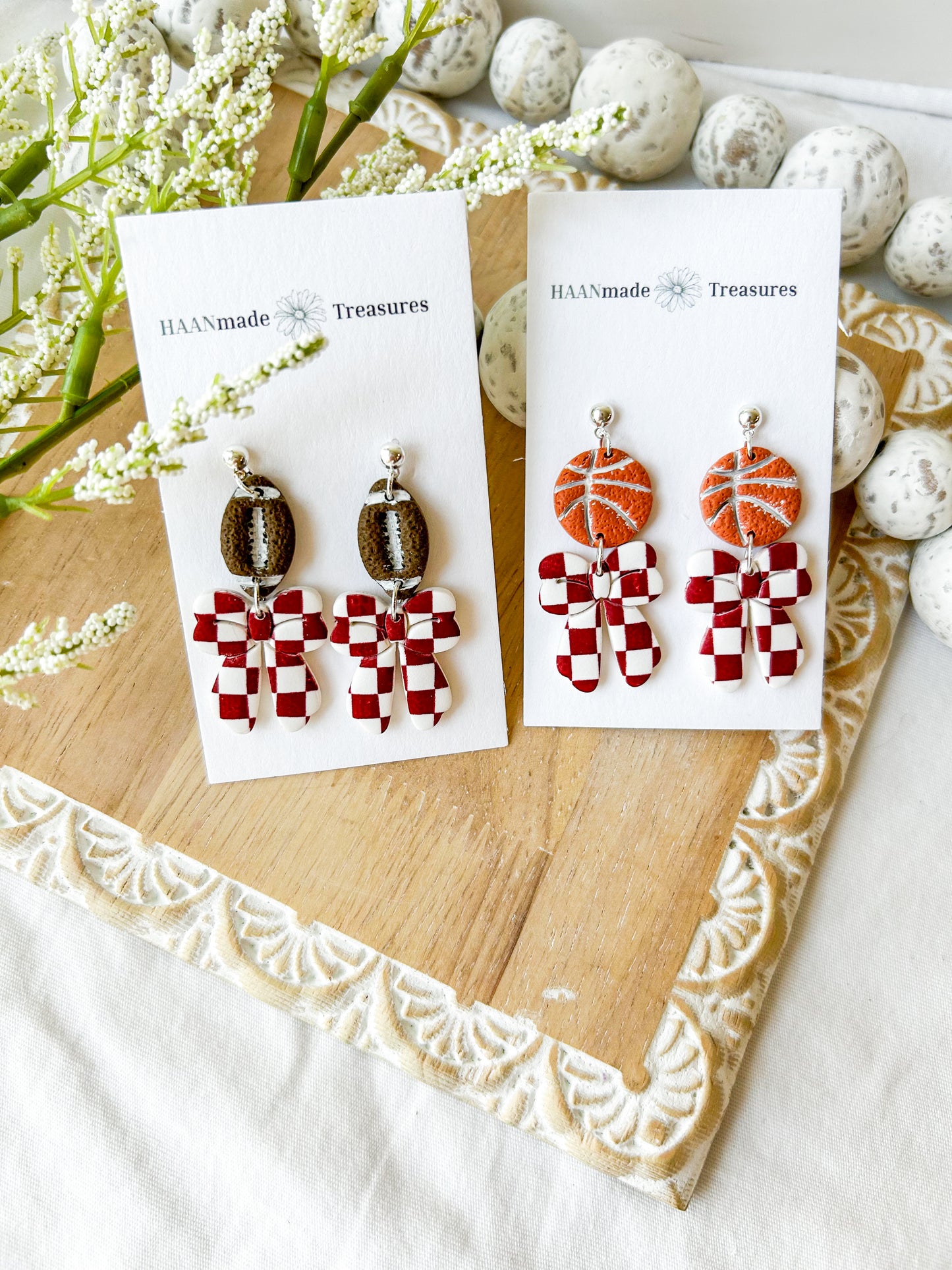 Crimson & White Bow Earrings