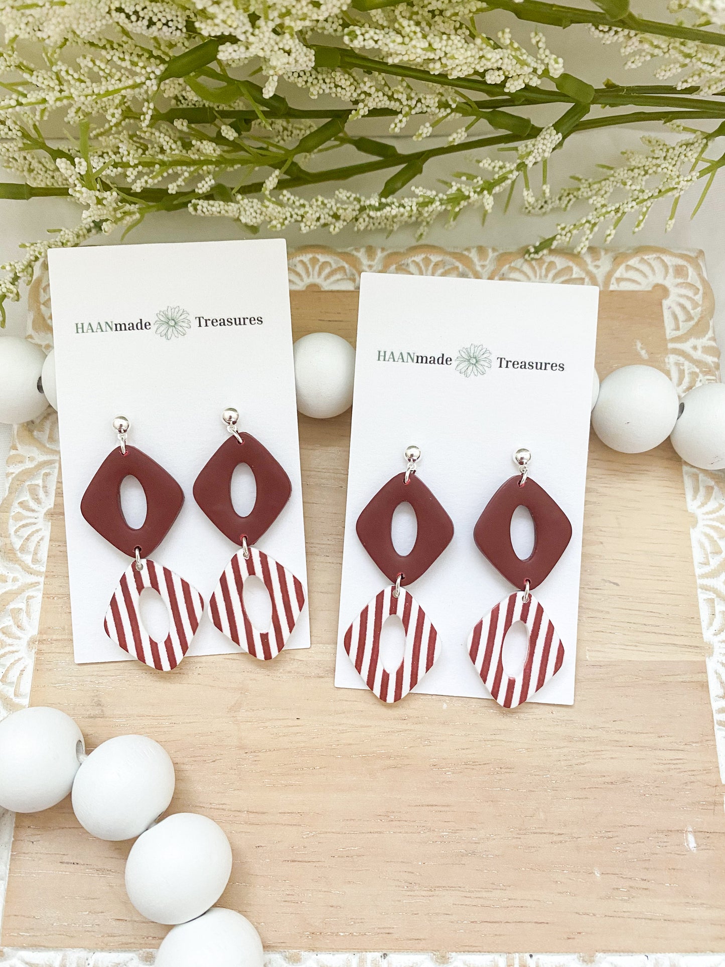 Red & White Candy Stripe Rhombus Dangles