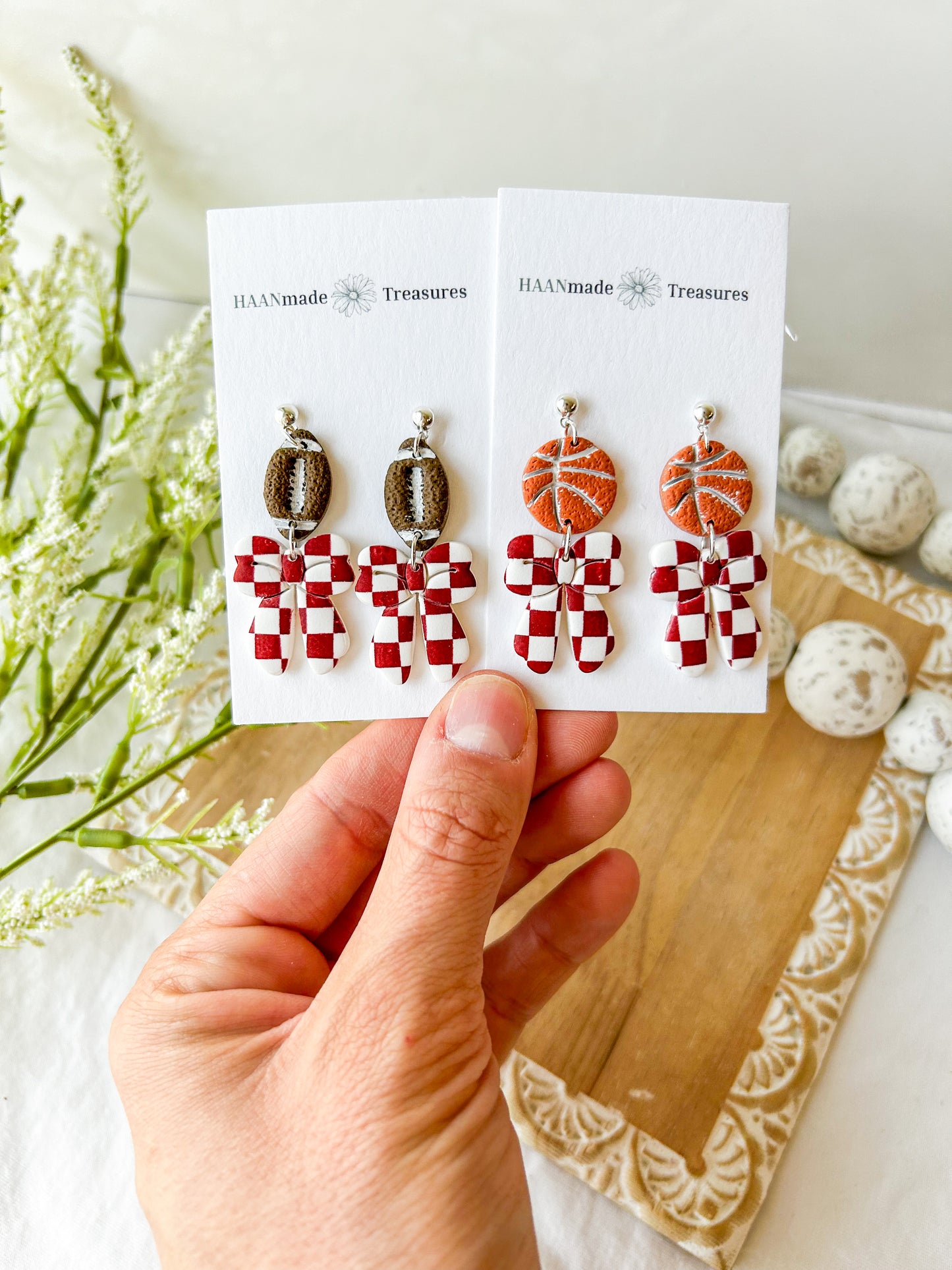 Crimson & White Bow Earrings