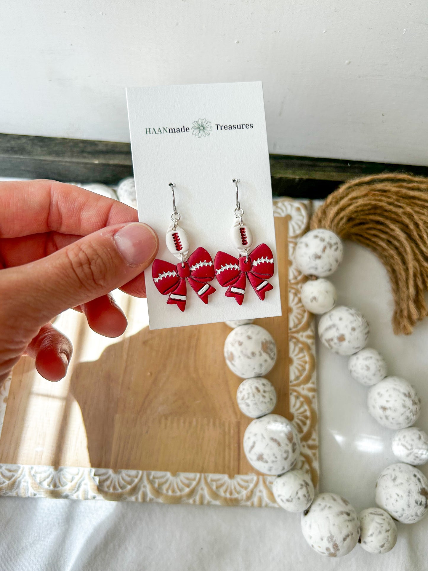 Red and White Football Bows