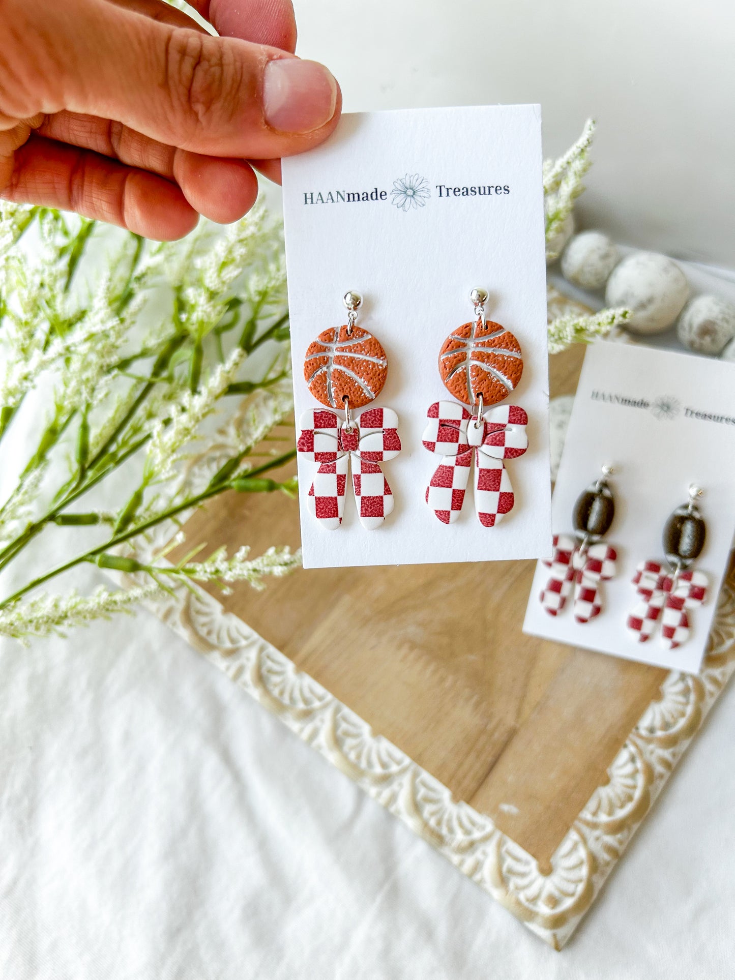 Vintage Red & White Bow Earrings