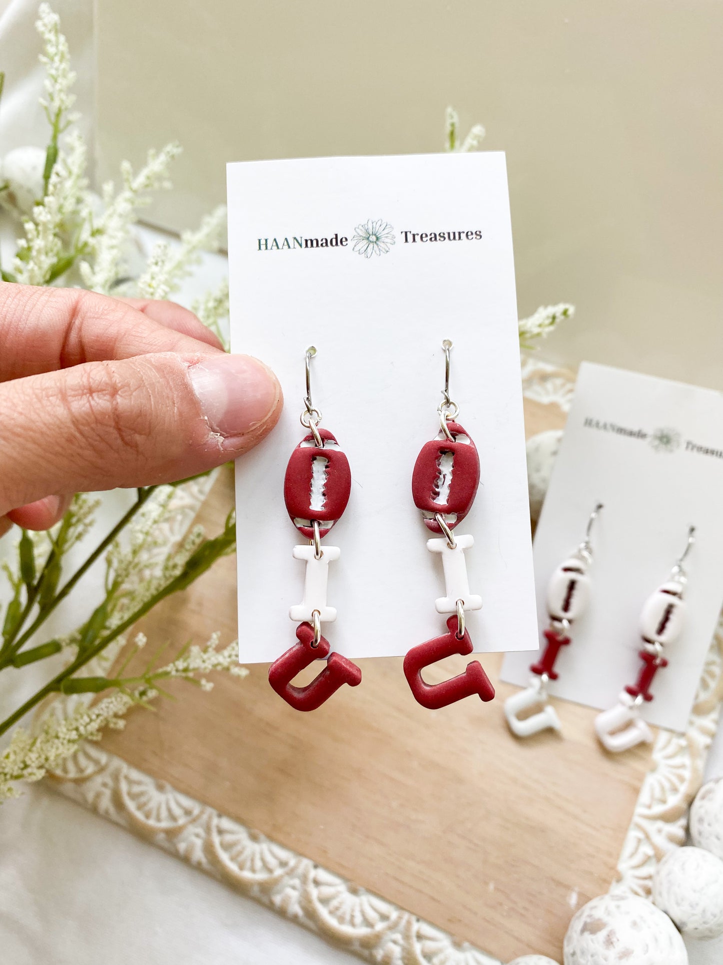 Red & White Football Dangles