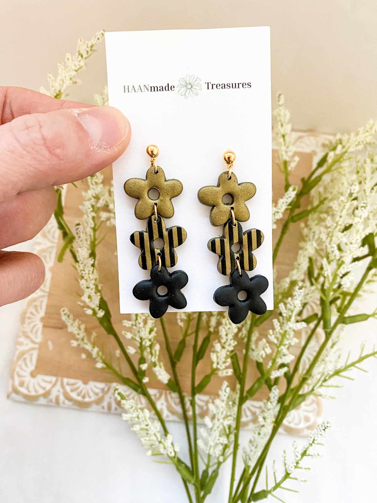 Black & Gold Candy Stripe Flowers