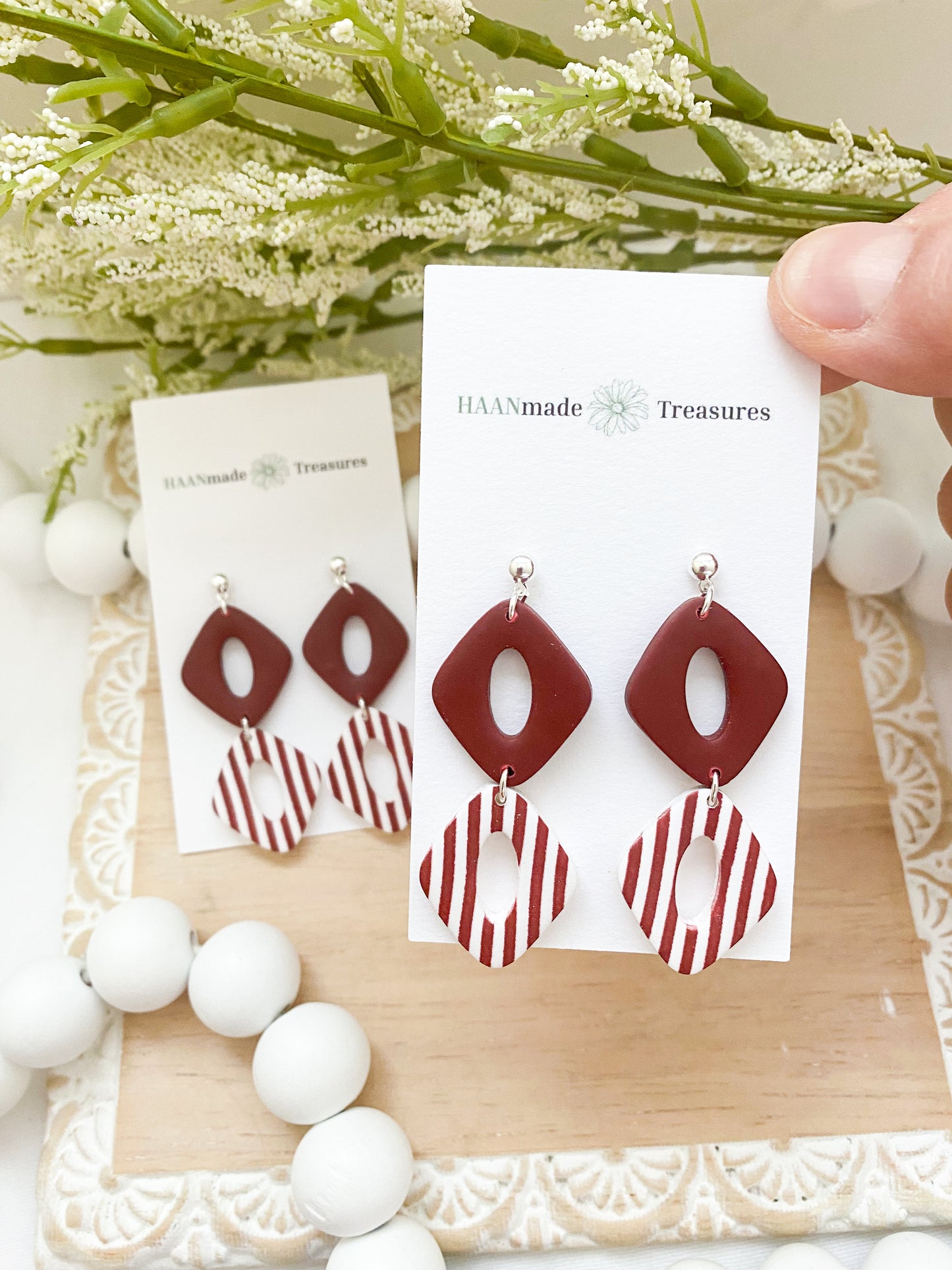 Red & White Candy Stripe Rhombus Dangles