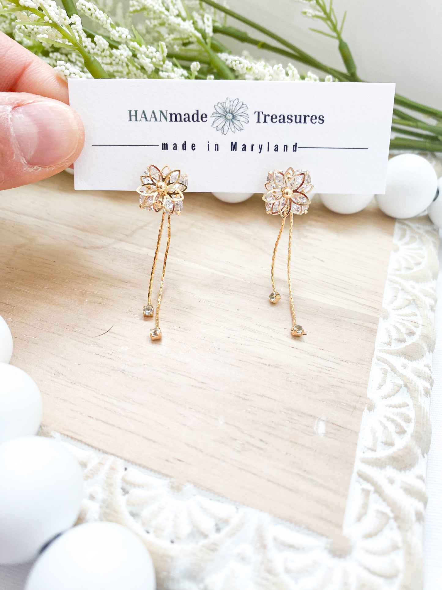 Diamond Flower Dangle Studs