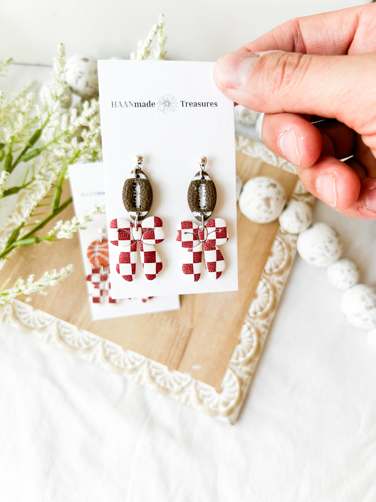 Vintage Red & White Bow Earrings