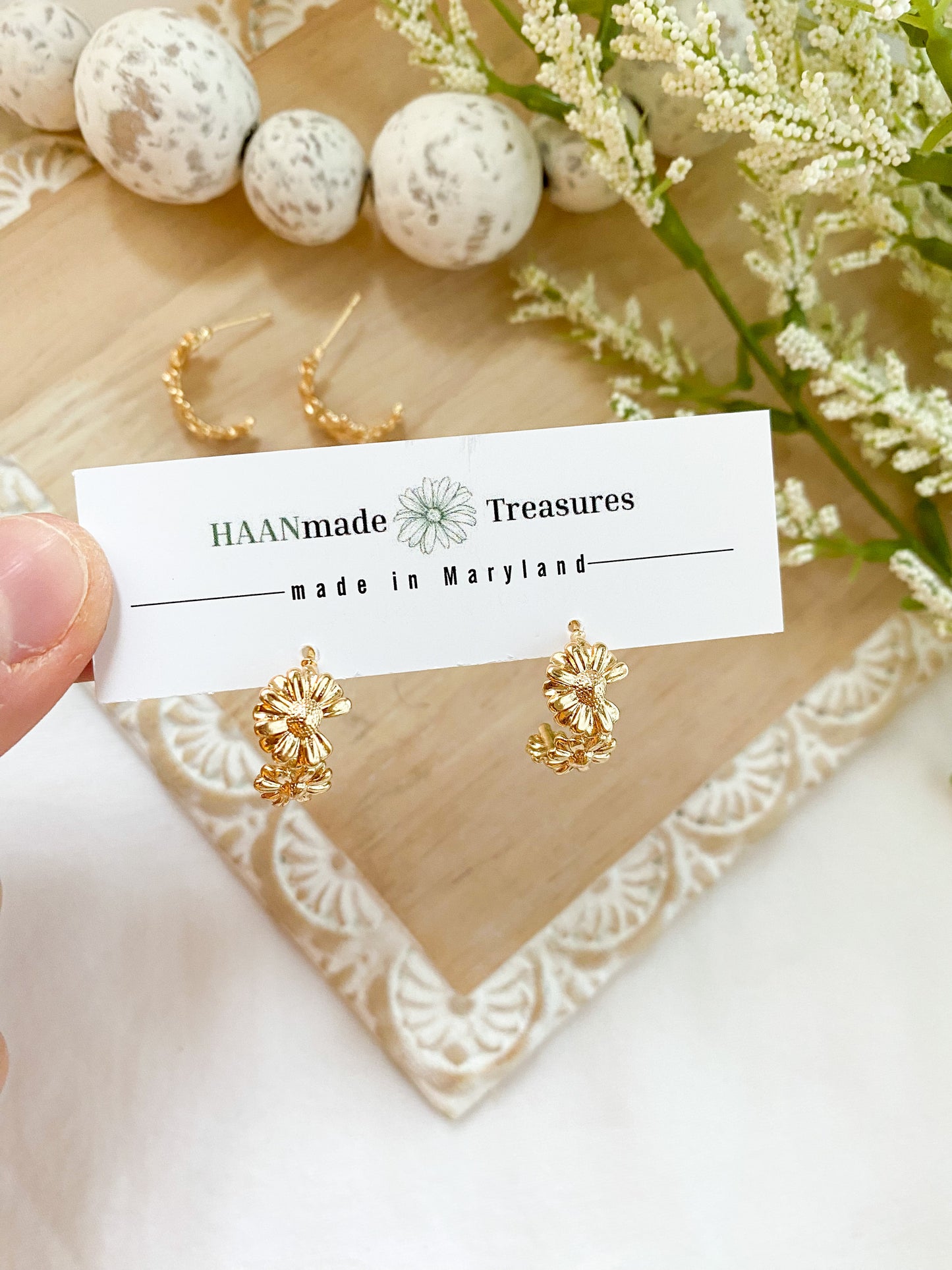 Gold Flower Small Hoops