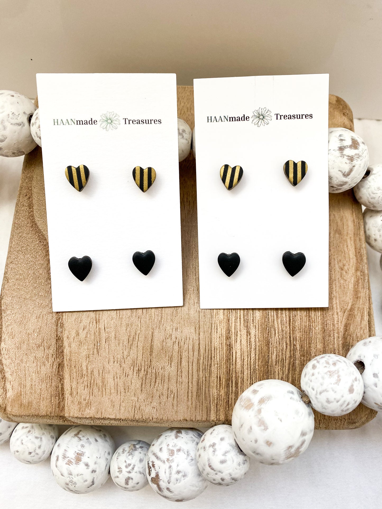 Candy Stripe Heart Studs