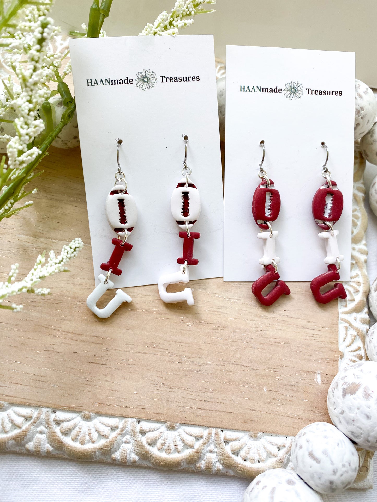 Red & White Football Dangles