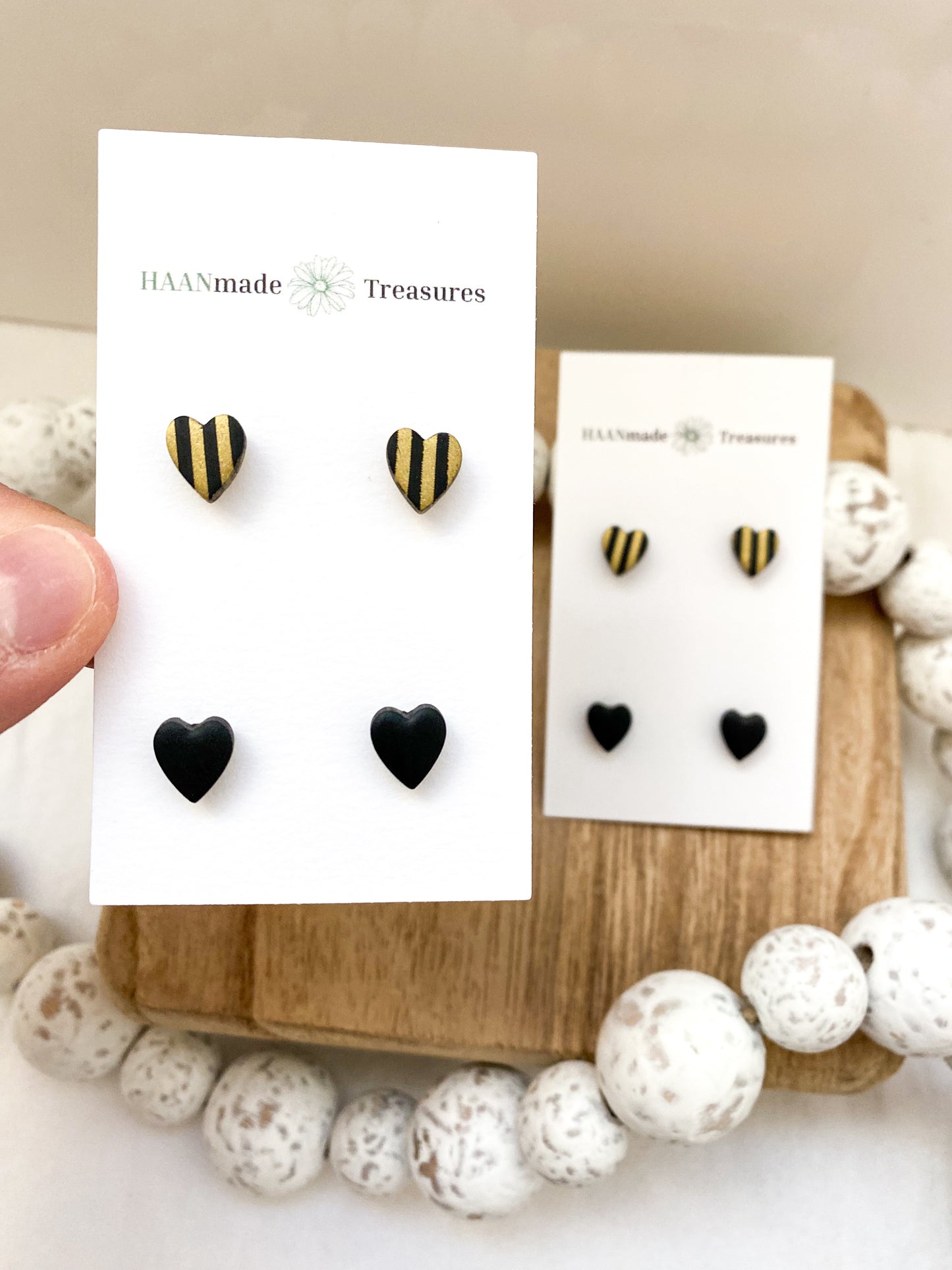 Candy Stripe Heart Studs