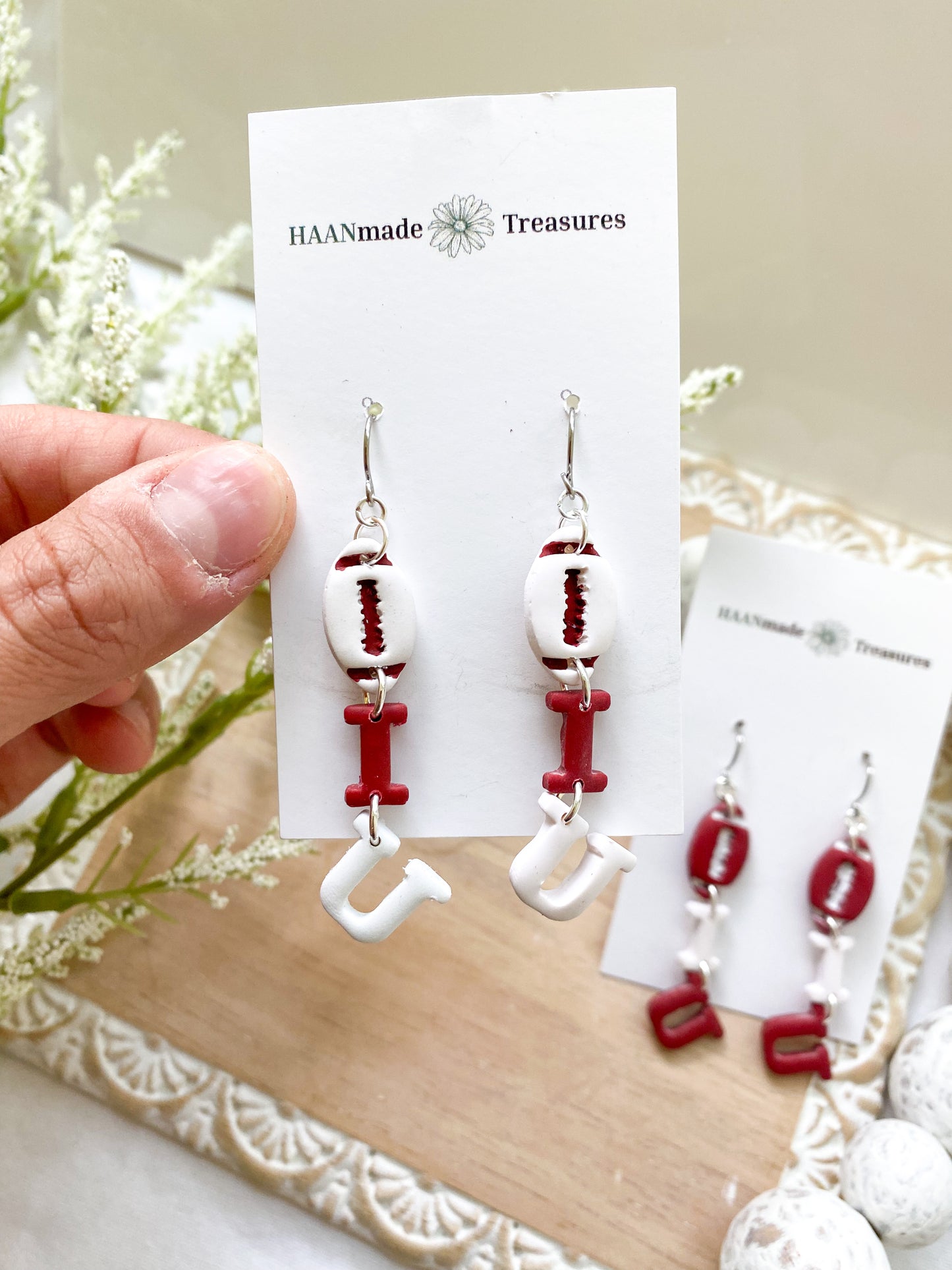 Red & White Football Dangles