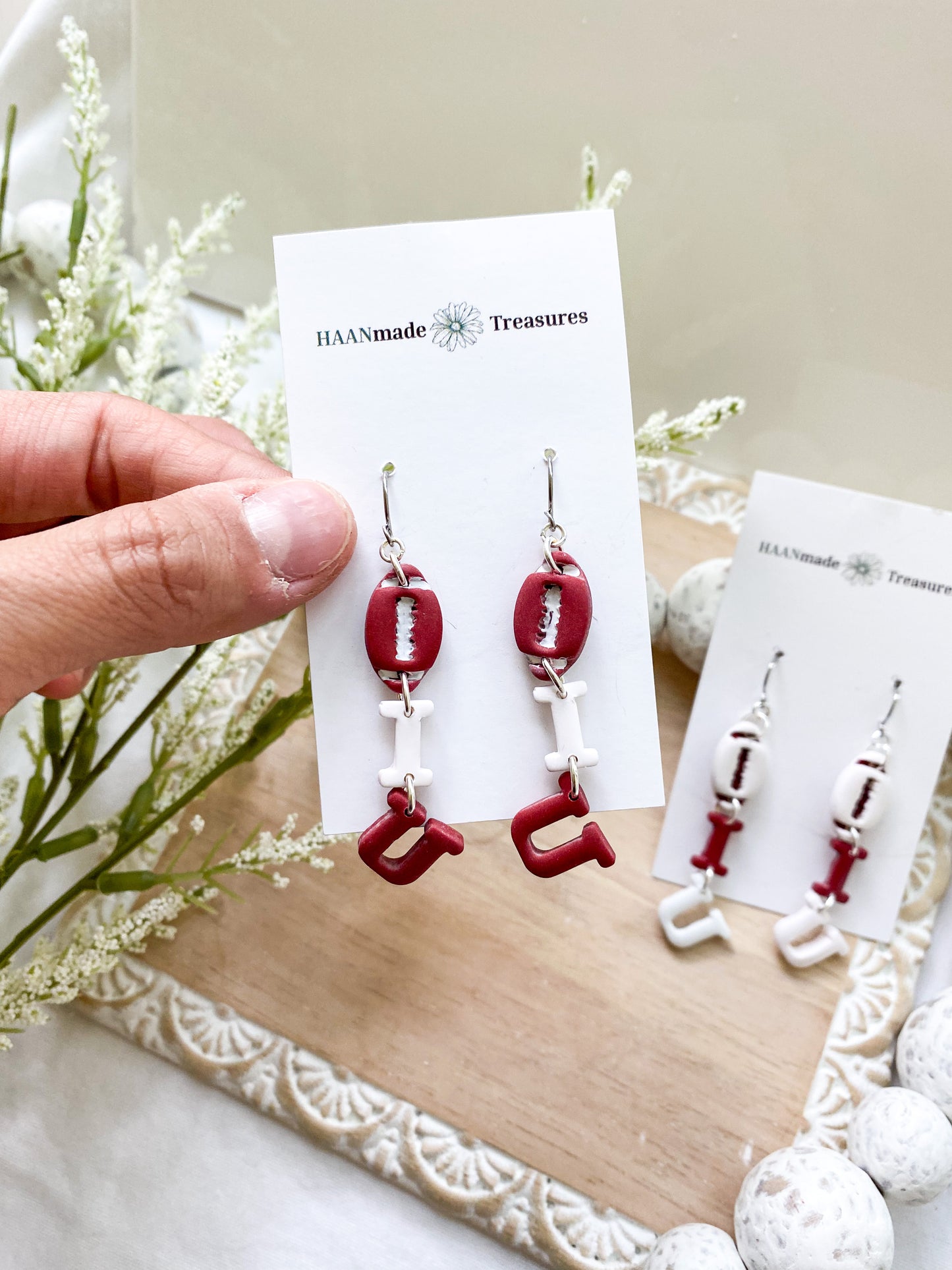 Red & White Football Dangles