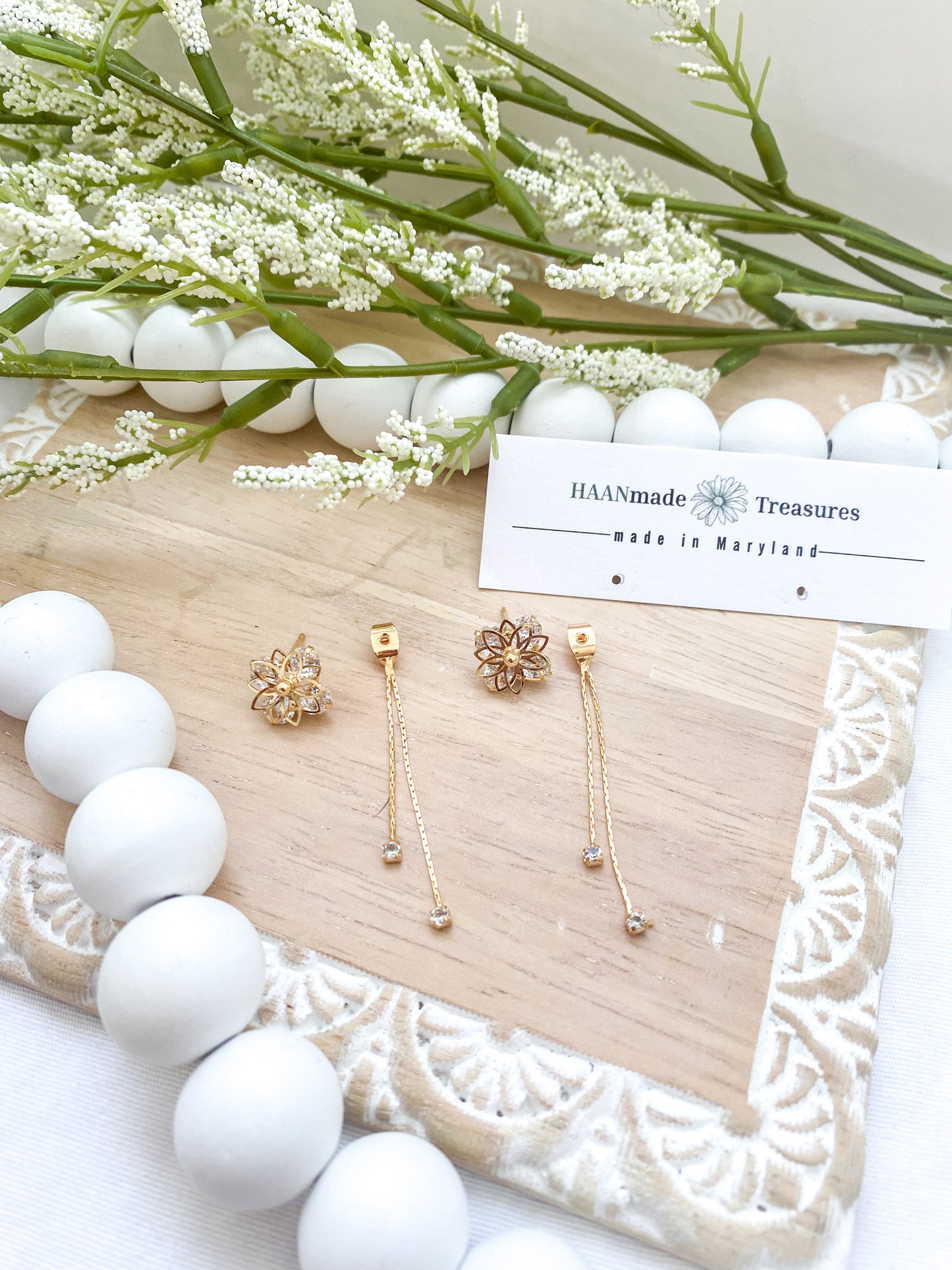 Diamond Flower Dangle Studs