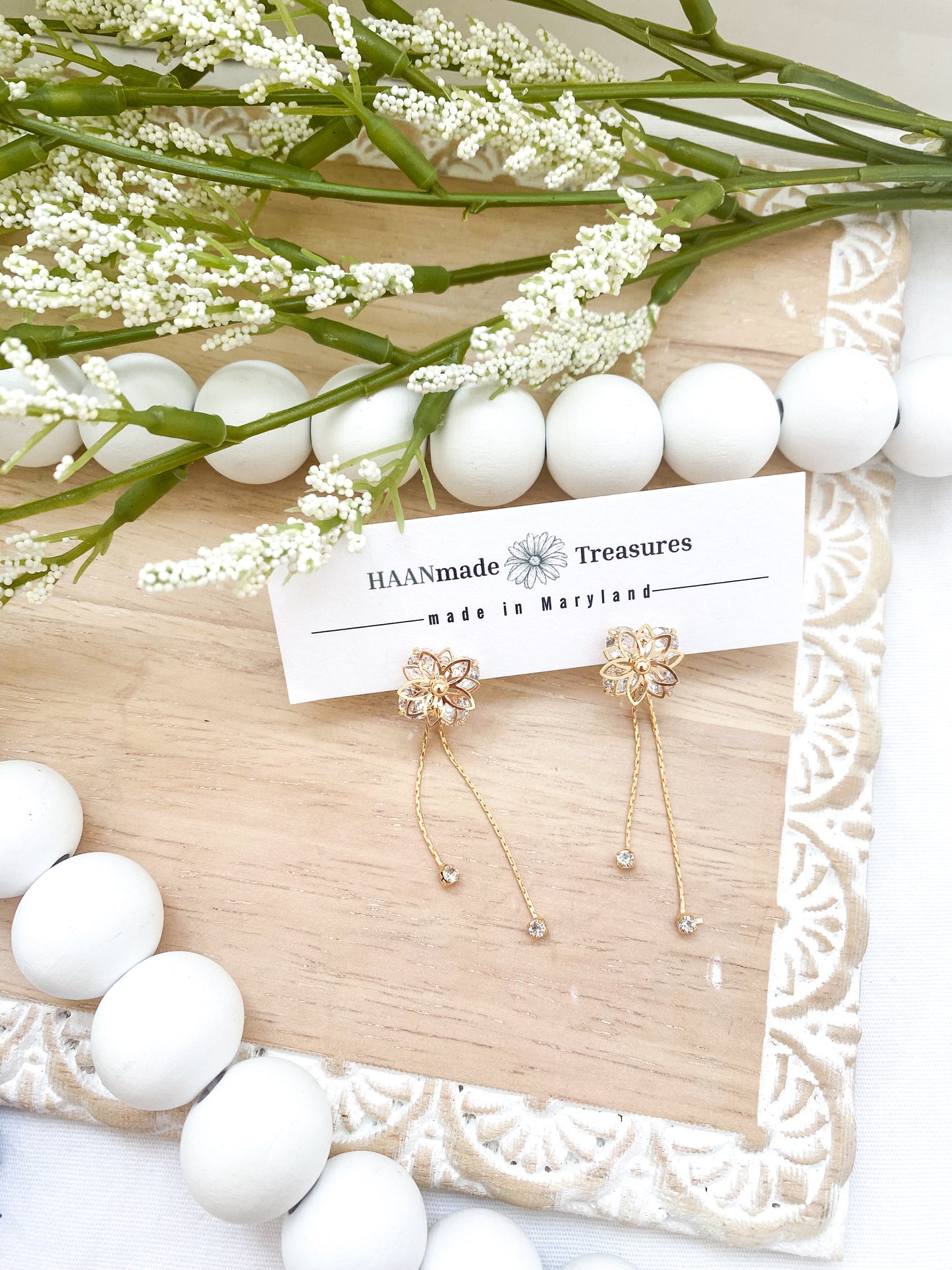 Diamond Flower Dangle Studs