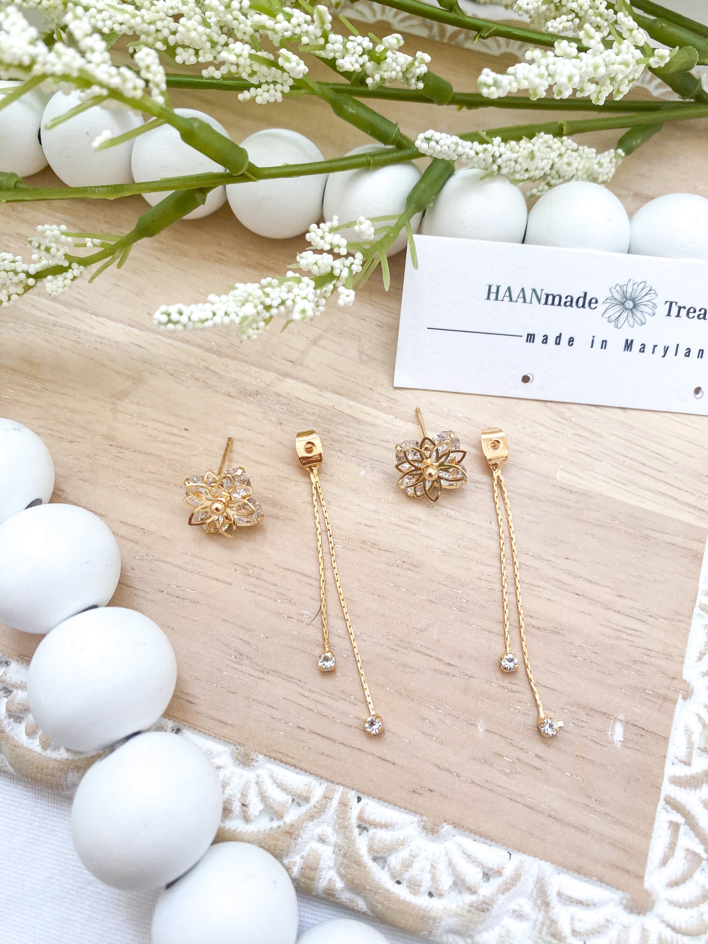 Diamond Flower Dangle Studs