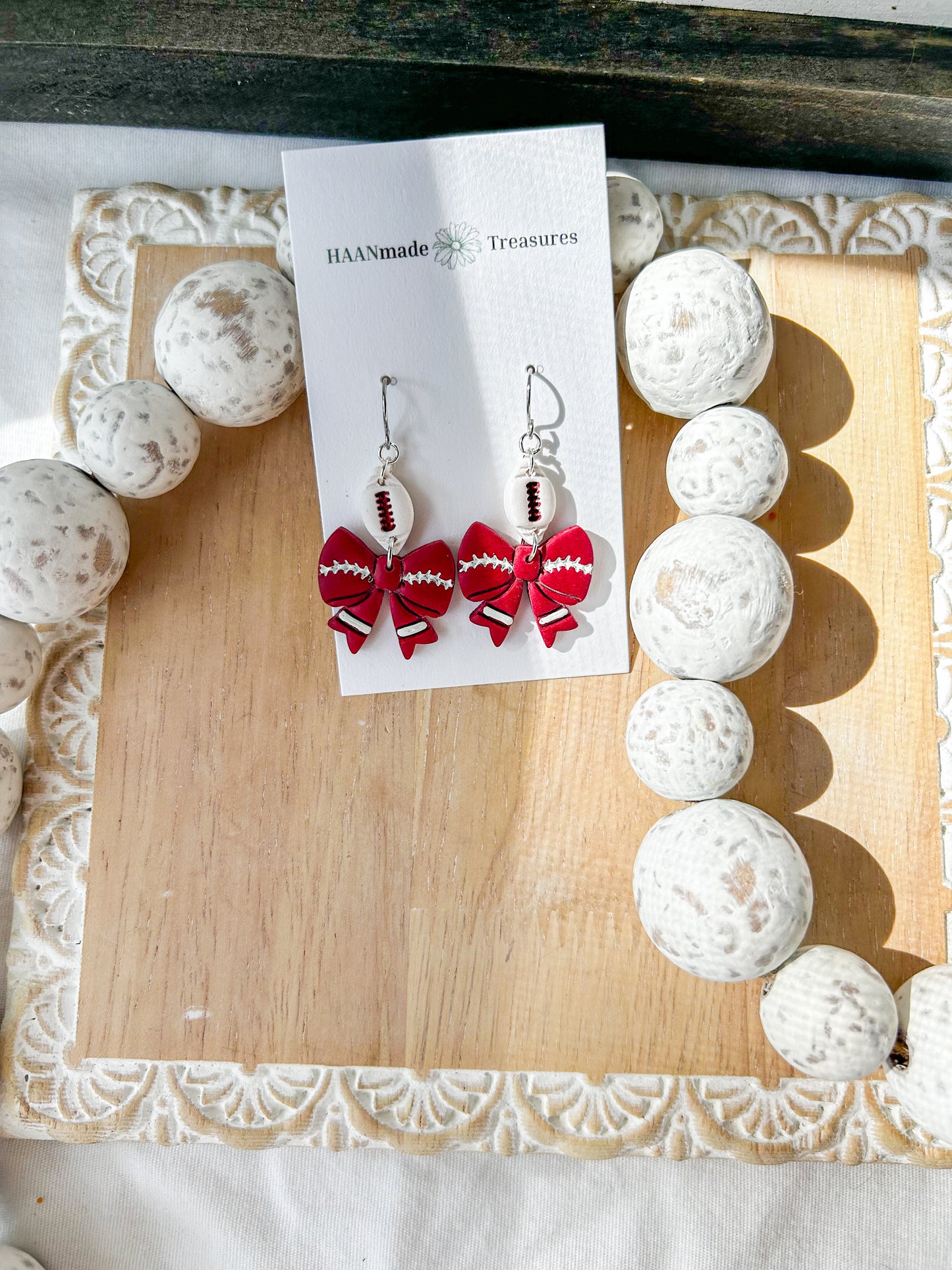 Red and White Football Bows