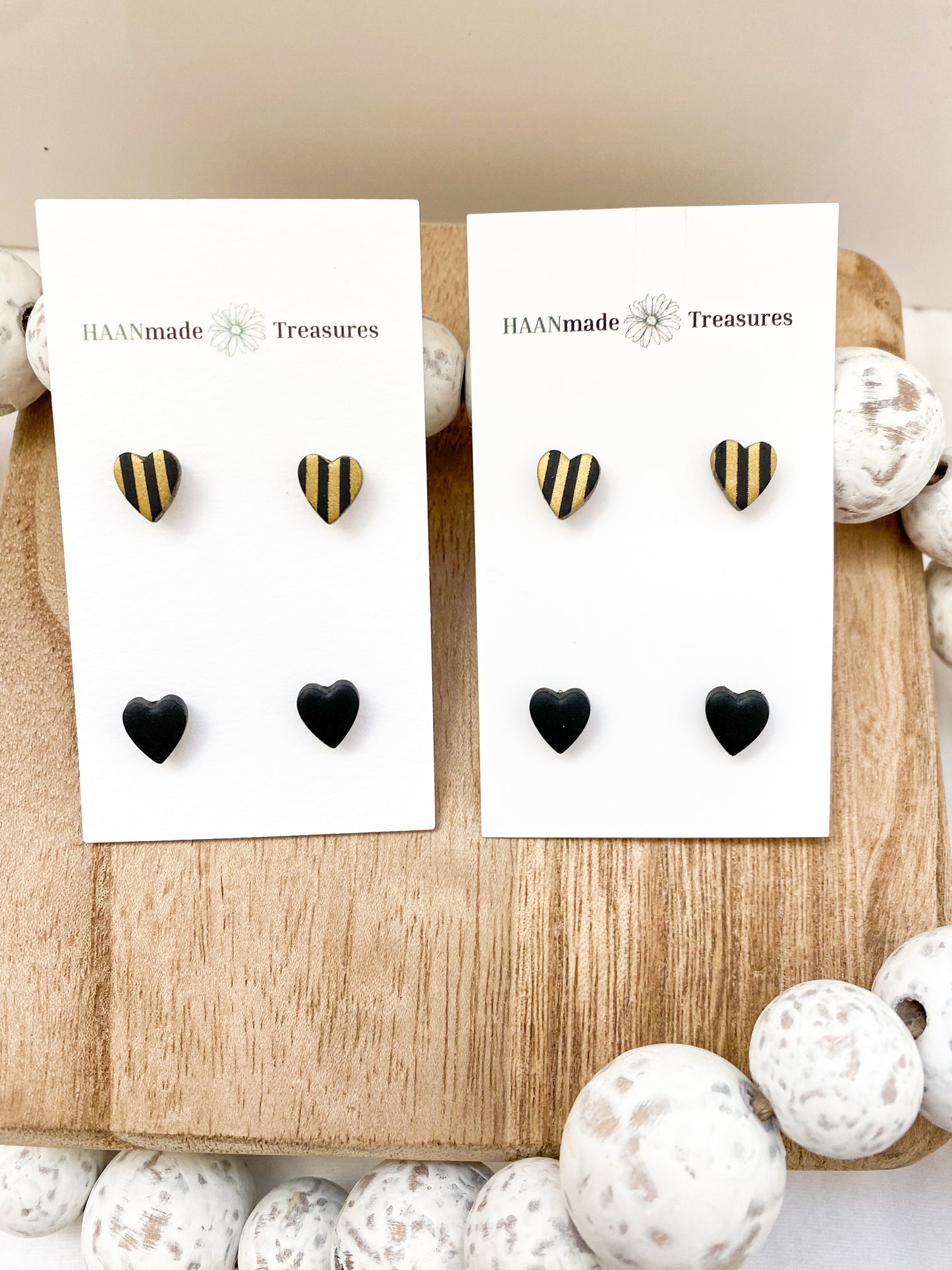 Candy Stripe Heart Studs