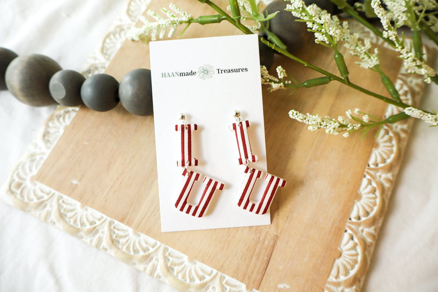 crimson candy stripe earrings