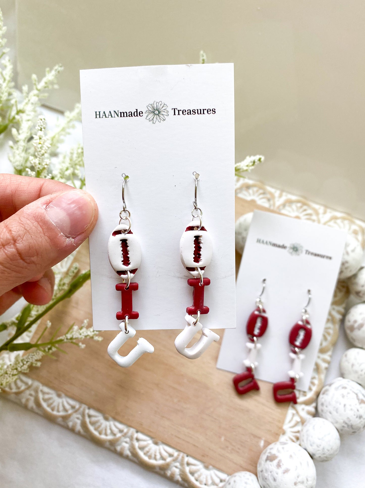 Red & White Football Dangles