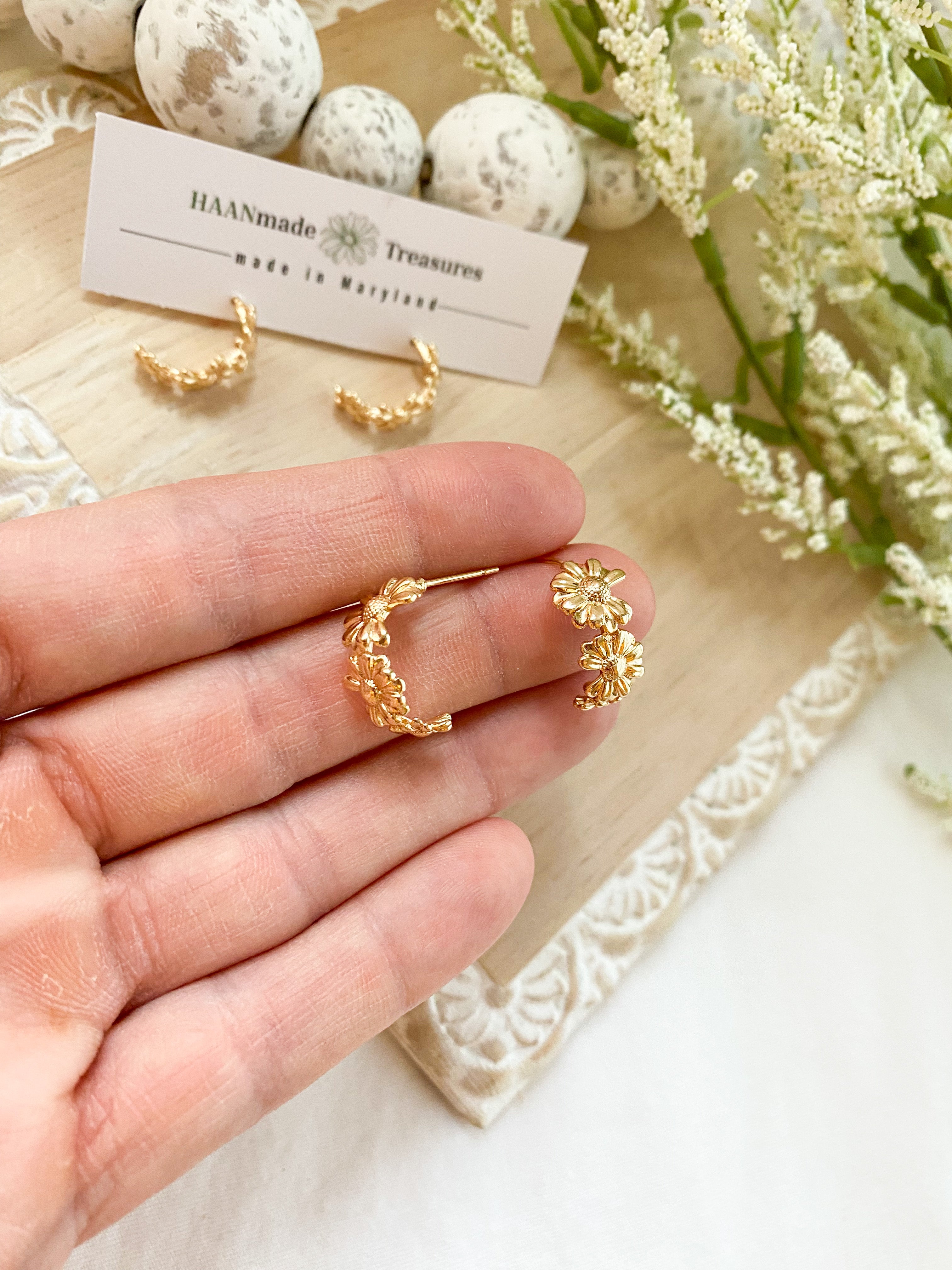 Gold Flower Small Hoops
