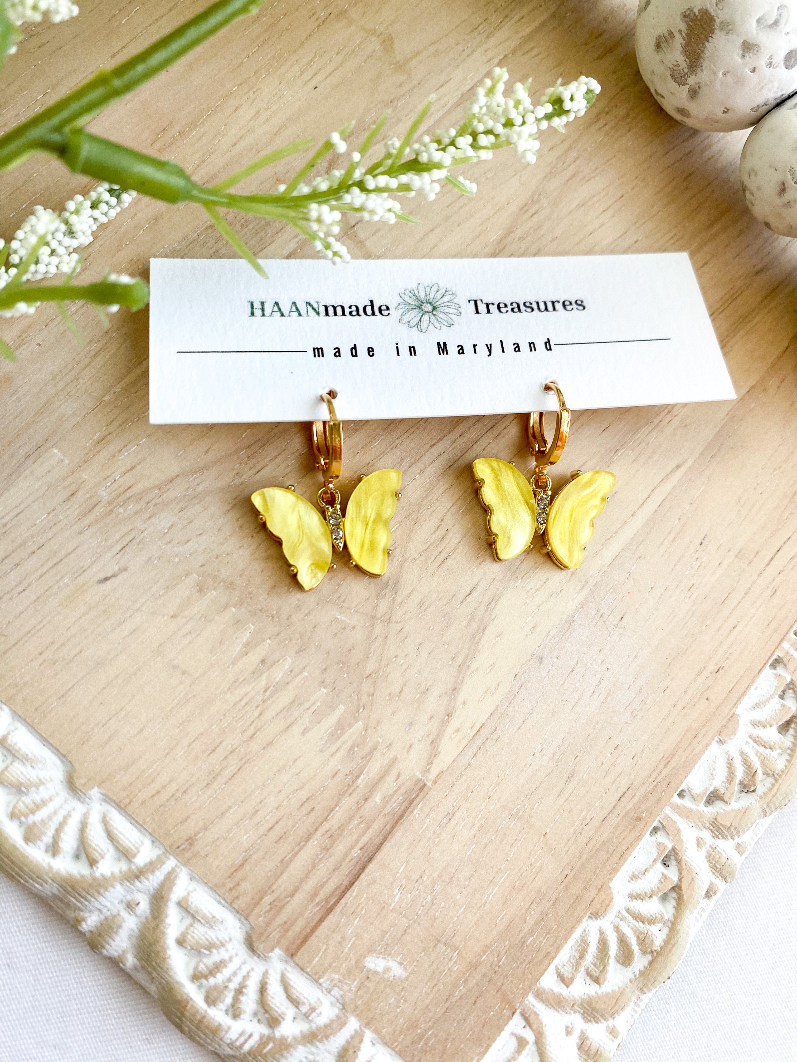 Yellow Butterfly Dangles